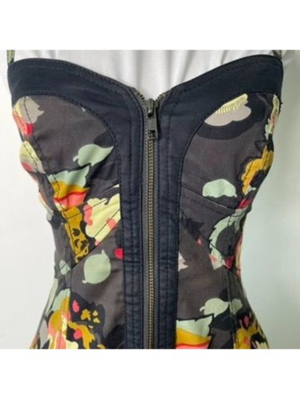 French Connection Floral Bustier Dress Size 6 Zip Front Sweetheart A Line Mini - Picture 3 of 13